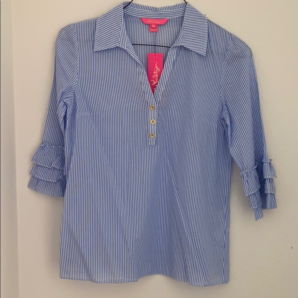 NWT! Lilly Pulitzer Stripe Shirt w Ruffle Sleeve